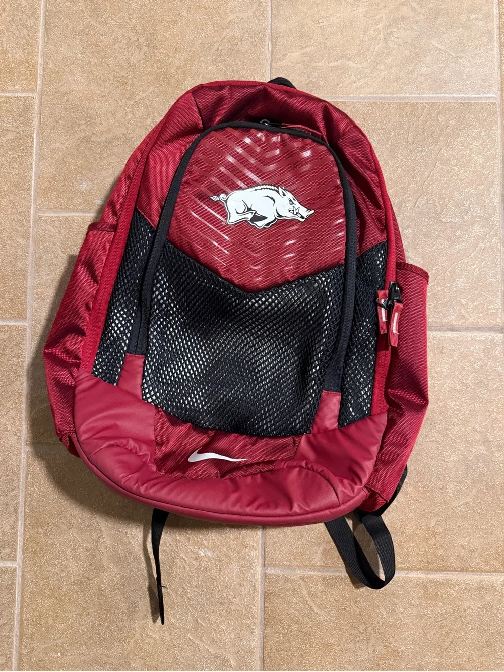 Nike Red Arkansas Razorbacks Backpack with Black Mesh Accents